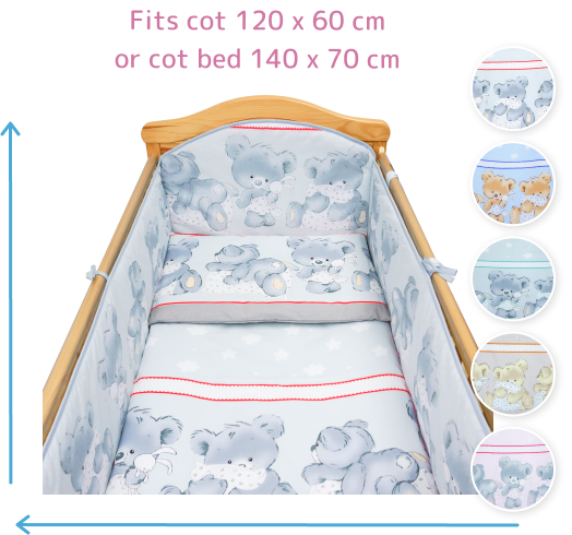 3 Pcs Baby Cot Bedding Set With Large All Round Safety Bumper
