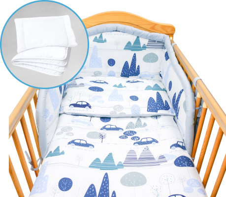 5 Pcs Baby Bedding Set, Padded Safety Bumper Fits Cot Bed 140x70