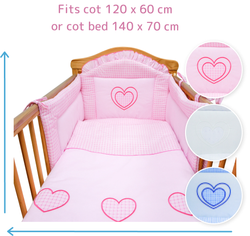 5 Piece Baby Nursery Bedding Cot or Cot Bed Bumper Set - Heart